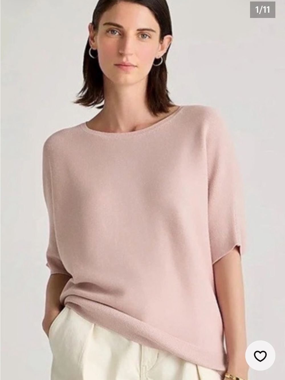 Quince Lightweight Cotton Cashmere LinkStitch Dolman Sweater Sugar Stone Pink XL